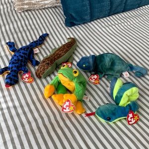 Lot of 5 Vintage Ty Beanie Babies Cute Reptile Set